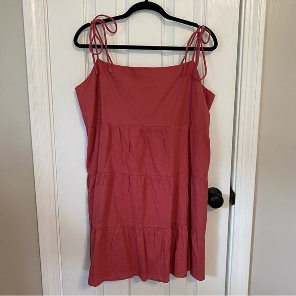 A&F Coral Tiered Tie Strap Smocked Back Linen Blend Dress NWT Size XL - Picture 1 of 7
